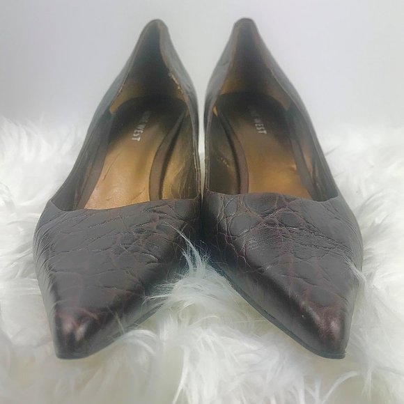 NINE WEST Croc Embossed Heels, Brown, Size 9 - Picture 6 of 8